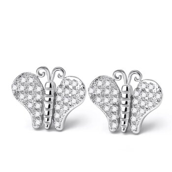 1 Paar Ohr Stecker Schmetterling mit Zirkonias klar pave...