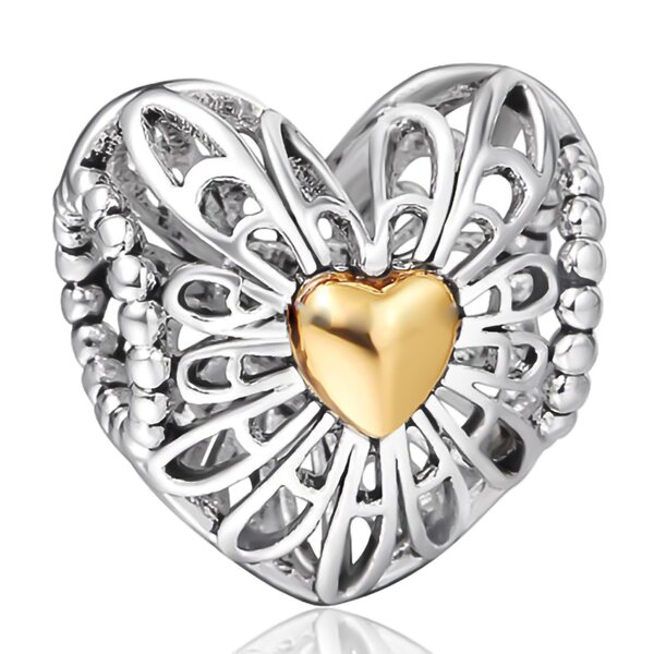 Bead Perle Herz aus 925 Silber Teil vergoldet OHNE KETTE im Etui