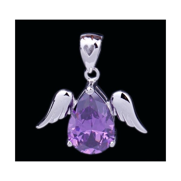 Silber Anhänger Engel Kristall lila aus 925 Silber OHNE KETTE