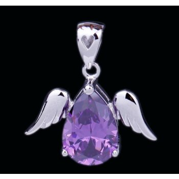 Silber Anhänger Engel Kristall lila aus 925 Silber OHNE...