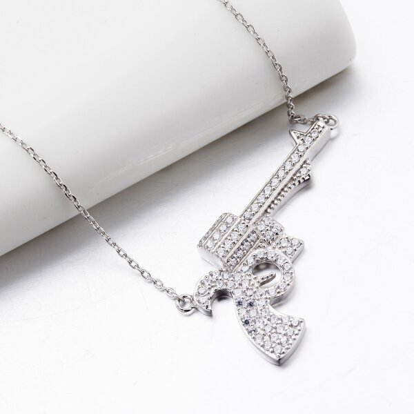 Collier Pistole mit Zirkonias pave aus 925 Silber im Etui