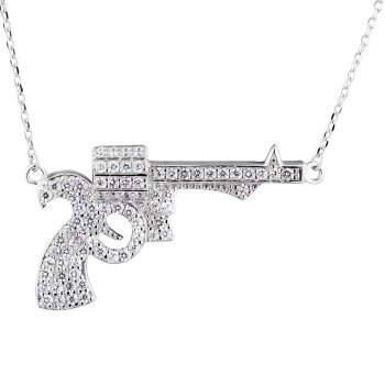 Collier Pistole mit Zirkonias pave aus 925 Silber im Etui