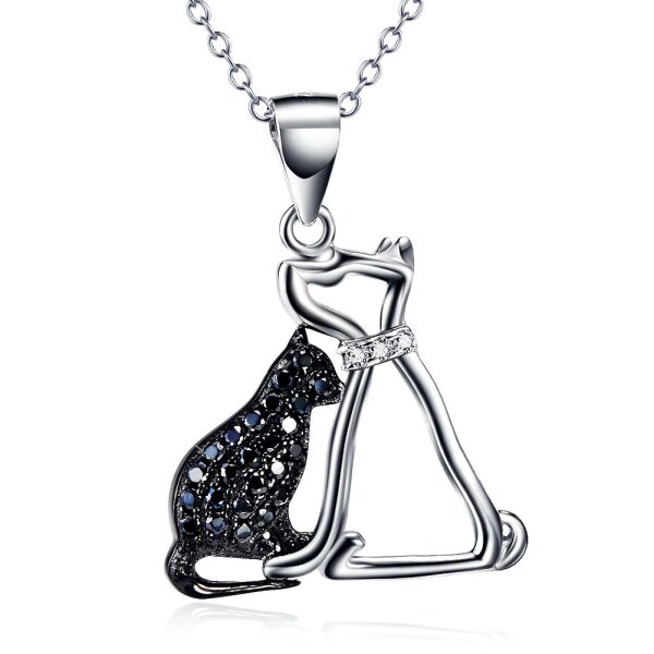 Anhänger Hund & Katze aus 925 Silber mit Zirkonias klar &...