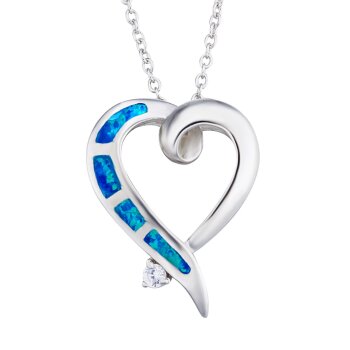 Anhänger Herz Blue Opal mit Zirkonia aus 925 Silber inkl....