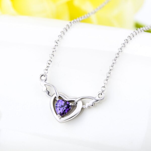 Collier Engelsflgel mit Herz Amethyst aus 925 Silber im Etui