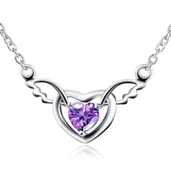 Collier Engelsflügel mit Herz Amethyst aus 925 Silber im...