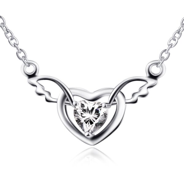 Collier Engelsflügel mit Herz Zirkonia aus 925 Silber im Etui