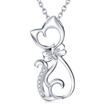 Anhänger Katze mit Schleife aus 925 Silber mit Zirkonias...