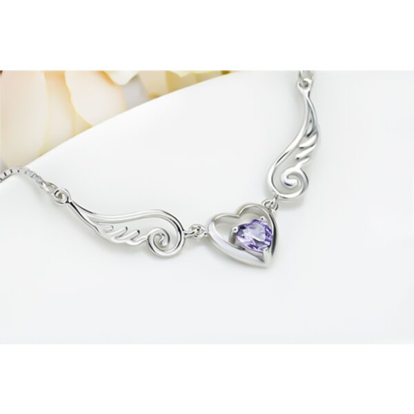 Armband Engels Herz mit Amethyst aus 925 Silber im Etui