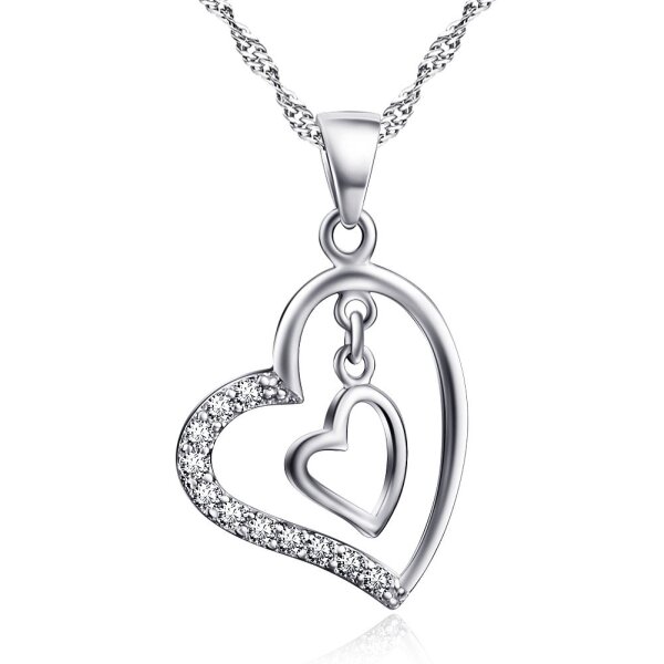 Anhnger swinging Hearts mit  Zirkonias aus 925 Silber inkl. Kette  im Etui