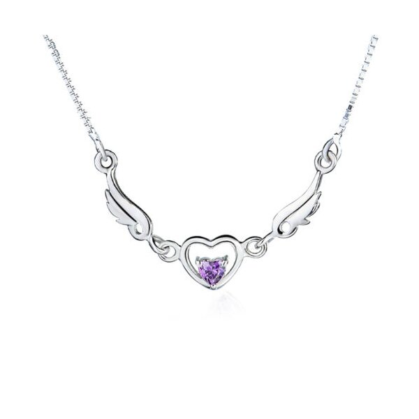 Collier Engelsflügel Herz mit Amethyst aus 925 Silber im Etui