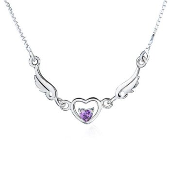 Collier Engelsflügel Herz mit Amethyst aus 925 Silber im...