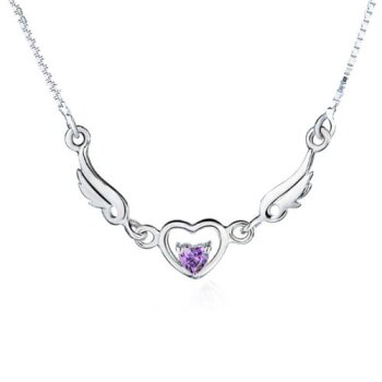 Collier Engelsflgel Herz mit Amethyst aus 925 Silber im...