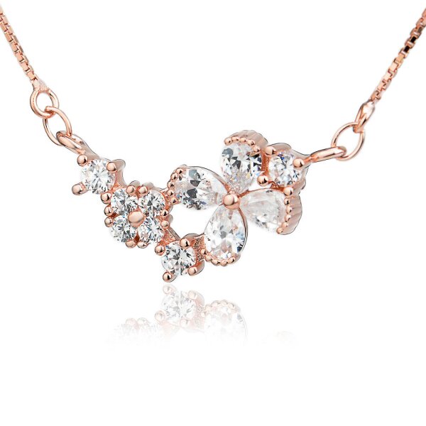 Collier Bltenzauber mit Zirkonias aus 925 Silber mit Rosegold vergoldet im Etui