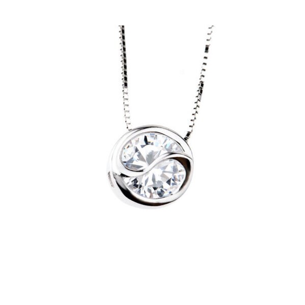 Anhänger YIN YANG Solitär mit Zirkonia inkl. Kette  aus 925 Silber massiv im Etui
