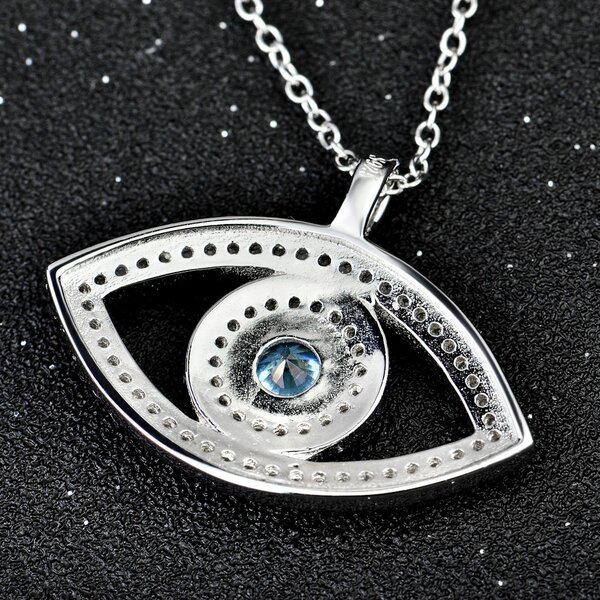 Anhänger Auge Evil Eye mit Zirkonias & Aquamarin aus 925 Silber inkl. Kette im Etui