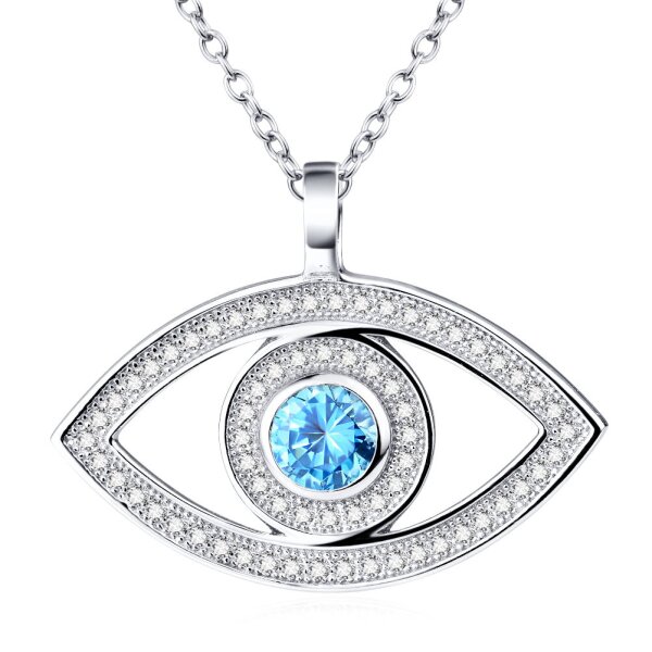 Anhnger Auge Evil Eye mit Zirkonias & Aquamarin aus 925 Silber inkl. Kette im Etui