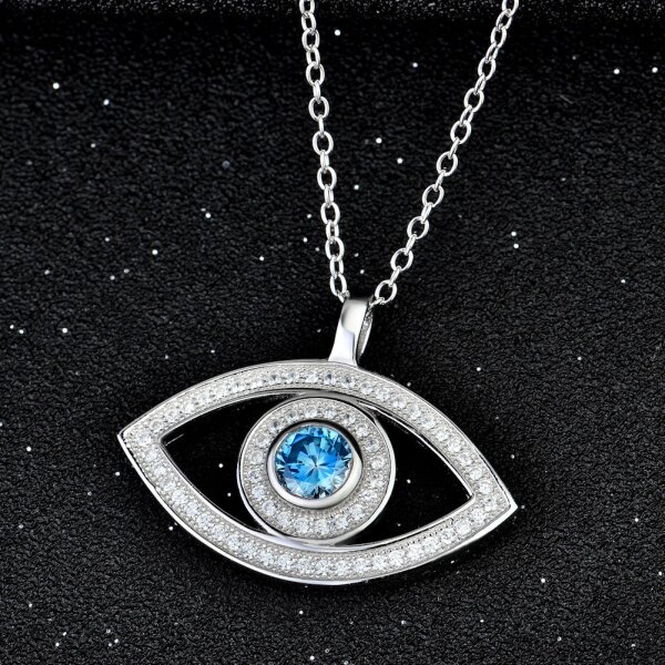 Anhnger Auge Evil Eye mit Zirkonias & Aquamarin aus 925 Silber inkl. Kette im Etui