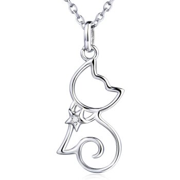 Anhänger Katze mit Zirkonia Stern aus 925 Silber inkl....