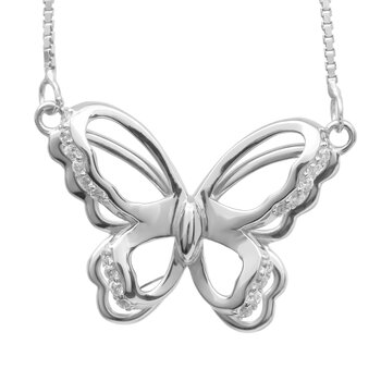 Collier Schmetterling 3D  mit Zirkonias aus 925 Silber...