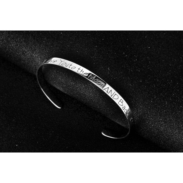 Armreif I Love You to the Moon AND Back aus  925 Silber im Etui GRAVUR OPTION