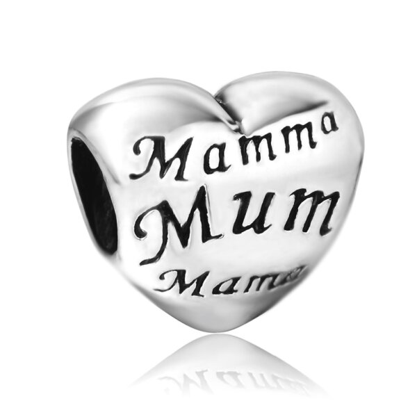 Bead Perle Mom, Mama, Mum,... aus 925 Silber OHNE KETTE im Etui