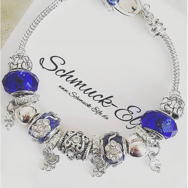Armband Charms & Beads dunkel blau KLEEBLATT