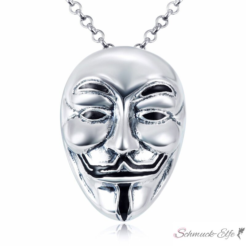 Anhänger Anonymous Maske 3D aus 925 Silber inkl. Kette im Etui, 129,99 €