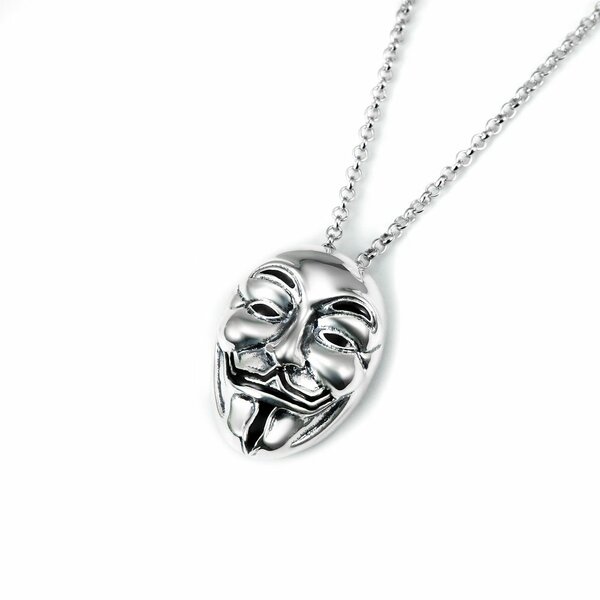 Anhänger Anonymous Maske 3D aus 925 Silber inkl. Kette im Etui