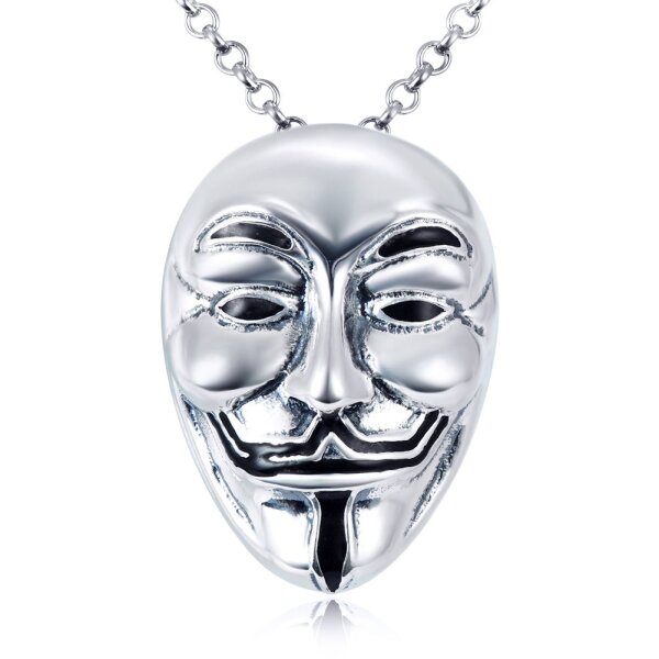 Anhänger Anonymous Maske 3D aus 925 Silber inkl. Kette im Etui