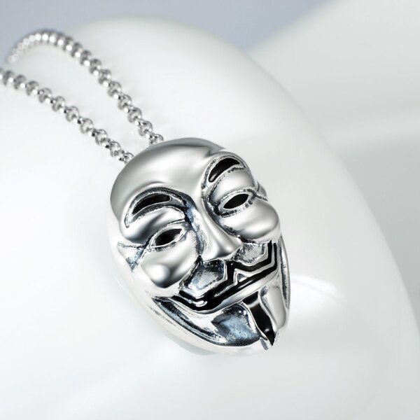 Anhnger Anonymous Maske 3D aus 925 Silber inkl. Kette im Etui