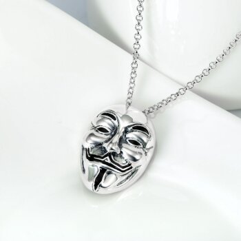 Anhänger Anonymous Maske 3D aus 925 Silber inkl. Kette im Etui