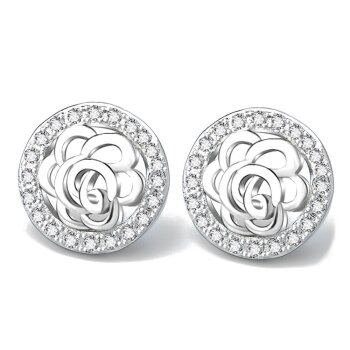 1 Paar Ohr Stecker Rose mit Zirkonias klar pave aus 925...