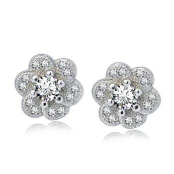 1 Paar Ohr Stecker Blüte mit Zirkonias klar pave aus...