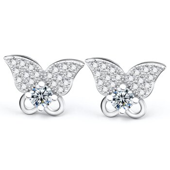 1 Paar Ohr Stecker Schmetterling mit Zirkonias klar pave...