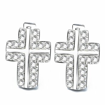 1 Paar Ohr Stecker Kreuze mit Zirkonias klar pave aus 925...