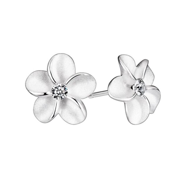 1 Paar Ohr Stecker Blüte mattiert mit Zirkonia klar aus  925  Silber im Etui