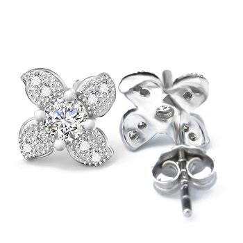 1 Paar Ohr Stecker Kleeblatt Blüte mit Zirkonias  klar pave aus  925  Silber im Etui