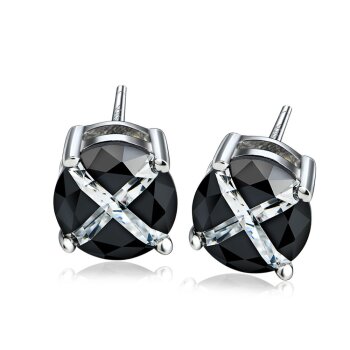 1 Paar Ohr Stecker Black & White 925 Silber