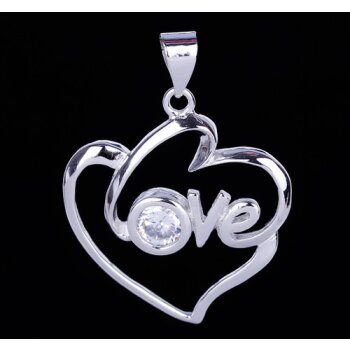 Silber Anhänger Herz LOVE mit Zirkonia aus 925 Silber...