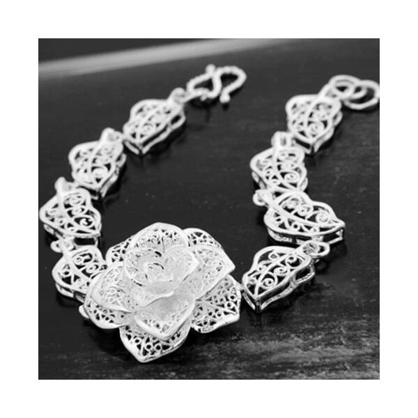 Armband Rosenblüte filigran    Silber  im  Organza Beutel