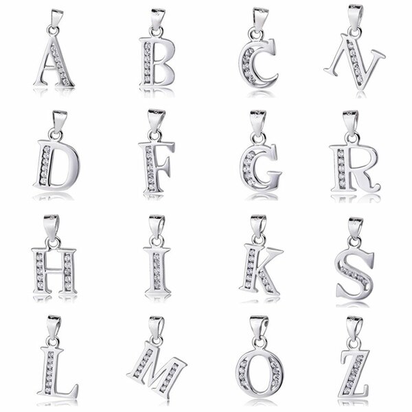 Letters pendant A - Z name necklace in 925 silver with zirconia