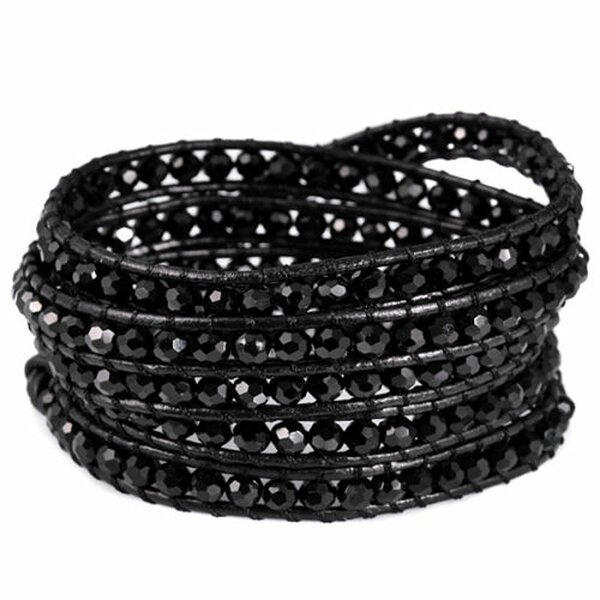 Wickel Armband Echt Leder mit schwarzen Glas Perlen