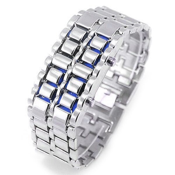 Edelstahl Uhr  Silber LED Anzeige blau