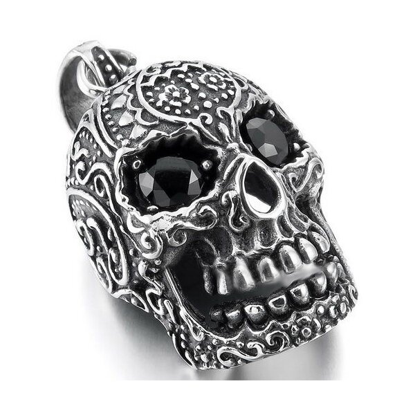 Anhänger Totenkopf Skull mit schwarzen Zirkonia Augen aus  316L  EDELSTAHL  inkl. Kette im Etui