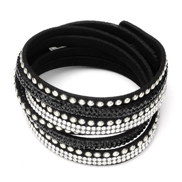 Wickel Lederarmband Glam Strass & Nieten wei silber schwarz