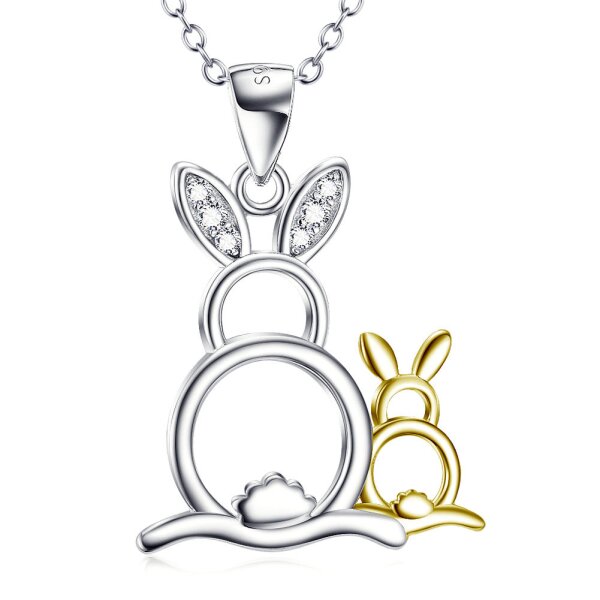 Anhänger Mutter Hase & Kind Hasi aus 925 Silber mit Zirkonias mit Gel,  119,99 €