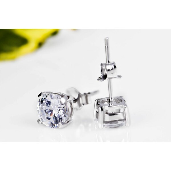 1 Pair of Ear Studs Classic Solitaire 925 silver