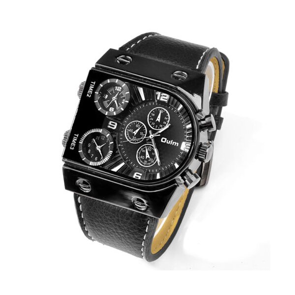 Männer Uhr GLOBE Leder Armband schwarz mit 3 Uhrwerken