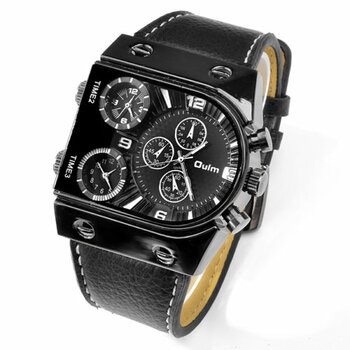 Männer Uhr GLOBE Leder Armband schwarz mit 3 Uhrwerken
